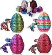 4-Piece 3D Printed Dragon Egg Set , Magic Gradient Colors & Articulated Crystal Dragon , Surprise Egg,Portable Artisan Storage for Collectors