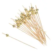 Bamboo Cocktail Toothpicks Gold Pearl Bead Drink Picks Skewer 100Pcs