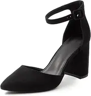 [DANAZANA] Women's Pointed Toe Pumps Ankle Strap Buckle Chunky Block Heel Dress Wedding Bride D'Orsay Shoes