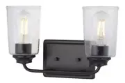 Evangeline 13-5/8 in. 2-Light Matte Black Vanity Light with Seeded Glass Shades
