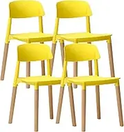 SJIALEN Dining Chair,Home Lazy Chair Computer Bedroom Balcony Plastic Home Chair Milk Tea Shop Lounge Chairs Set of 4 Chairs(Color:Yellow)