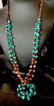 Blue Kingman Turquoise Spiny Shell 3 Strand Santo Domingo Necklace 28" 18893