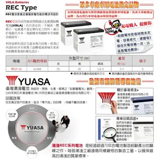 【YUASA】REC10-12 鉛酸電池12V10Ah 電動車電池 釣魚電池 捲線器 UPS 緊急照明裝置 電動工