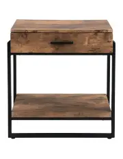 [IHOMDEC] Industrial Wood and Metal Nightstand with Drawer in Rustic Dark Brown