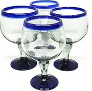 MexHandcraft Cobalt Blue Rim 24 oz Shrimp Cocktail Chabela Glasses (set of 4), Mexican Handmade Glassware, Recycled Glass, Lead & Toxin Free (Chabela)