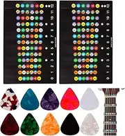 [LUTER] 2Pcs Guitar Fretboard Stickers and 10Pcs Guitar Picks, 6 Strings Acoustic Guitar Fingerboard Frets Note Decal Stickers for Learning Beginner