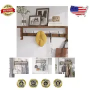 Durable 5 Hook Wall-Mounted Coat Rack in Brown - Easy Install Shelf Included