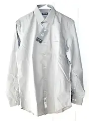 Van Heusen Size 14.5 32/33 Gray Long Sleeve Button Front Fitted Dress Shirt -New
