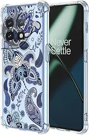 [JDYGWK] for Oneplus 11 1+ 11 Case Clear Flower Pattern,Soft TPU Silicone,Thin,Shockproof,Anti-Scratch Protective Cover for Oneplus 11,Enchanting Blue