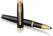 [PARKER] IM Rollerball Pen, Black Lacquer Gold Trim with Fine Point Black Ink Refill, Gift Box (1931659)