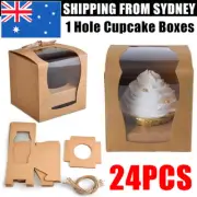24PCS Single Cupcake Boxes Window Face Cup Cake Display Box Muffin Case Handle