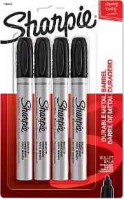 Sharpie 1794272 Metal Barrel Permanent Markers Bullet Tip, Black, 4 Count