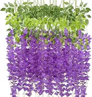 INSUNSIX Purple Wisteria Hanging Flowers, 12 Pack 3.6 Feet Artificial Fake Wisteria Vine Ratta Hanging Garland Silk Flowers String Party Home Wedding Outdoor Greenery Office Wall Decor(Purple)