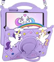 [Uppuppy] for Samsung Galaxy Tab S9 FE Case 5G 10.9 Inch - Cute Girls Kawaii Cover Girly 3D Cartoon Teen with Rotating Stand & Strap Purple Soft Silicone for Samsung S9 FE Tablet Cases