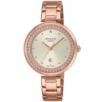 在飛比找PChome24h購物優惠-CASIO卡西歐 SHEEN 奢華水晶腕錶-玫瑰金 SHE-