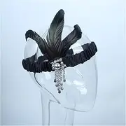 Feather Headband Women Vintage Feather Headband Black Rhinestone Beaded Sequin Hair Band 1920s Gatsby Party Headpiece Flapper Feather Headband White Feather Headband (Size : A)