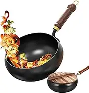 WJnflQN Non Stick Pan | Chinese Stir Fry Pan with Lid - Scratch-Resistant, No Coating, Flat Bottom Induction Cookware for Baking Stewing Stir-Frying