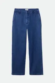 NWT BRIXTON $89 Victory Straight Leg Pants Pin-Stripe Blue White Denim Womens 31