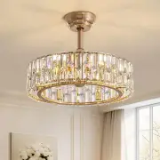 19.7 Inch Gold Caged Ceiling Fan with Light, 6 Lights Modern Crystal Chandelier