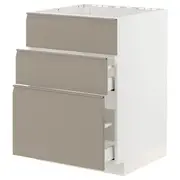 METOD / MAXIMERA base cab f sink+3 fronts/2 drawers, white/Upplöv matt dark beige, 60x60x80 cm