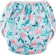[Generic] Reusable Adjustable Swim Nappy LARGE-XL (12-20kg/Size 2-5) Girls 'Toddler to Preschool' Premium Cloth Swimming Diaper BLUE BLOSSOM_L