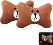 CHERISH 2Pcs Car Headrest Pillow, Cartoon Car Neck Pillow, Comfortable Soft Car Seat Pillow, Head Rest Cushion, Universal Headrest Pillow for Travelling and Home (Brown)
