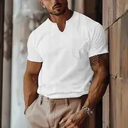 Men's T Shirt Short Sleeve V Neck Summer Plain Textured Fashion Classic Casual Plain Street Casual Sports Black White Gray Top Tee for Men