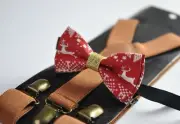Xmas Christmas Elk Deer Red Bow tie bowtie and Tan Brown Elasitc Suspenders