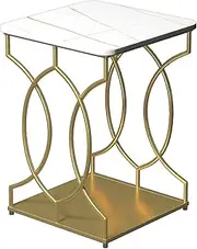 Exquisite Living Room Sofa Table, Double Marble Coffee Table Hotel Bedroom Nightstand Multifunction Corner Table，50 * 50 * 60CM(Size:50 * 50 * 60CM,Color:F)