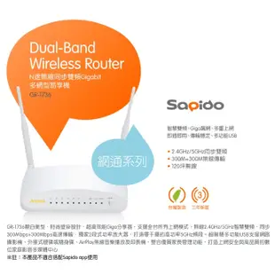 SAPIDO GR-1736 N速 無線同步雙頻Gigabit 多網型易享機 J-12692