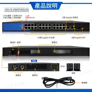 【監控博士】 28埠Giga PoE網路交換器 1000Mbps 光纖交換器 24埠 PoE Switch 支援90W