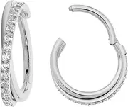 [365 Sleepers] Titanium Implant Grade 16G 8mm 10mm Double Twist Gem Hinged Segment Ring Helix Tragus Septum Clicker Nose Lip Hoop Huggie Earring Body Piercing Jewellery