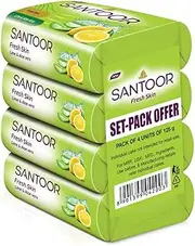 Santoor Aloe Fresh Soap with Aloe Vera and Lime for Radiant Looking Skin, 125g, 4 + 1