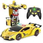 Remote Control Car, 2.4Ghz Transform RC Cars, 1:18 Scale Police Car Toy Yellow