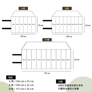 【野峰戶外】新增手提款 帳篷骨架分隔袋 營柱袋 系統收納袋 狩獵裝備專用600D耐磨牛津布 6格/8格/10格