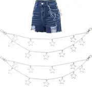 [Hobbspring] 2pcs Hip Hop Punk Pants Chain 42cm Alloy Double Layered Jean Chain Star Pants Chain Goth Accessories for Women Men Trouser Jean Pants Waist Body Wallet Chain, Alloy