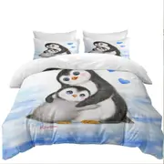 Cute Animal Art Drawings Penguins Mom and Baby Quilt Cover