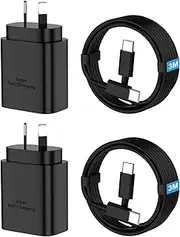 10FT/3M 2-Pack 45W USB C Super Fast Charger for Samsung Fast Charger Compatible with Samsung S25 Ultra/S24/S23/S22/S21 USB C Charger with USB C Cable Type C Fast Charging S20/Note 20/10/Tab S9/S8/S7