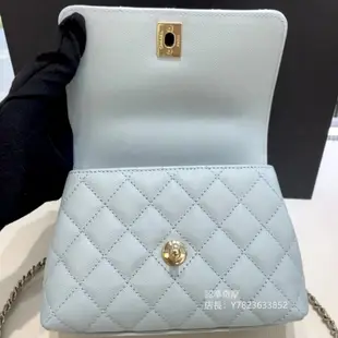 二手正品 CHANEL 香奈兒 MINI COCO HANDLE 藍色荔枝牛皮 手把金鍊 手提包 斜背包 兩用包 口蓋包