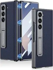 [Miimall] for Samsung Galaxy Z Fold 6 Leather Case with Hidden Kickstand & Screen Protector & Magnetic Hinge Protection, Slim Fit Lightweight Drop Proof Rugged Phone Full Cover for Galaxy Z Fold6 Blue