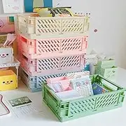 ZDY 4-Pack Baskets Plastic for Shelf Home Kitchen Storage Bin Organizer, Stacking Folding Storage Baskets for Classroom Bedroom Bathroom Office (12" x 7.9" x4.9")
