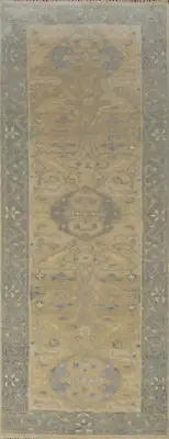 Bohemian Oushak Indian Runner Rug Hand-Knotted Wool 3x8 ft
