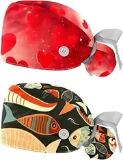 [YTYVAGT] 2-Pc,Nurse Scrub Caps,Scrub Hats with Buttons and Cotton Sweatband,Big Red Heart