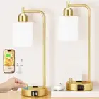 Industrial Table Lamps for Bedroom Set of 2 - Fully Opal Glass&Gold Base