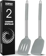 2 Pack Silicone Spatulas Turners, Stainless Steel Cooking Utensils BPA Free,Heat Resistant,Non Stick,Rubber Spatulas for Fish, Eggs, Pancakes, WOK, Grey