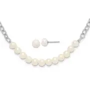 925 Sterling Silver 6 8mm White Round Freshwater Cultured Pearl Necklace Chai...