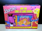 NIB 80's BARBIE AM-FM Radio Pink Sing A Long Microphone Vintage Retro Toys