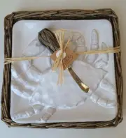 Mud Pie Crab Cheese Plate Set in Willow Holder Rare Large White