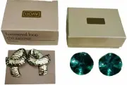 Lot 2 New Old Stock Vtg 80s Avon Clip Earrings Hammered Loop & Enamel Lily Pad