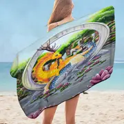 Japanese Water Lilies Garden Unity Koi Dragons Microfiber Beach Towel